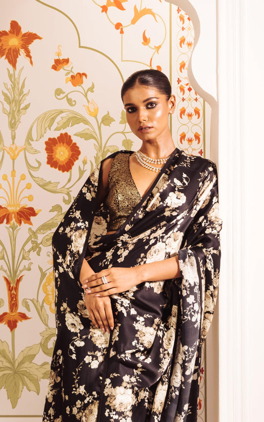 Digital Printed Premium Floral Original Japan Satin Saree