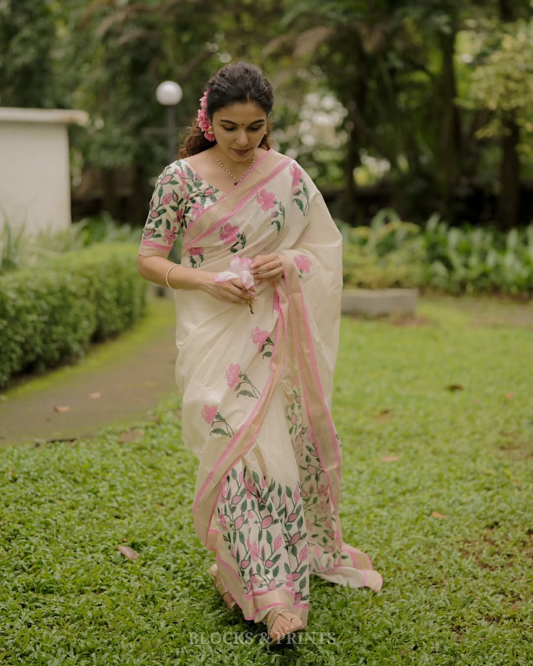 Cream Digital Print Original Japan Satin (Devsena satin)