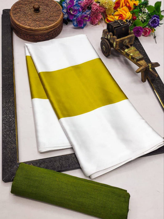 White Musterd Green Line Digital Print Original Japan Satin (Devsena satin)