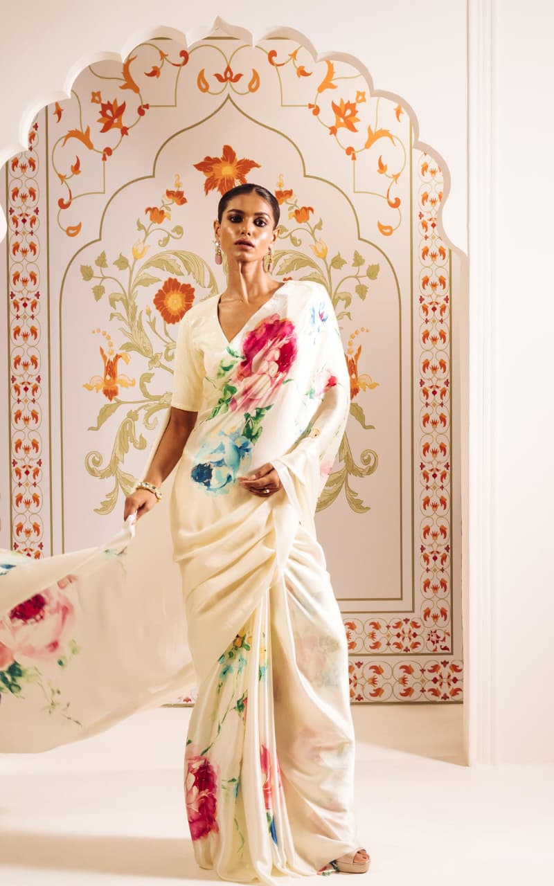 Off White Digital Printed Floral Original Japan Satin