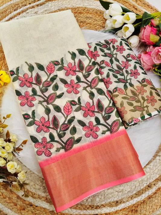 Cream Digital Print Original Japan Satin (Devsena satin)