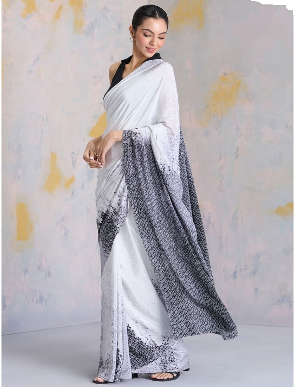 Ombre Sequin Work Digital Print Party Wear Saree Original Japan Satin (Devsena satin)