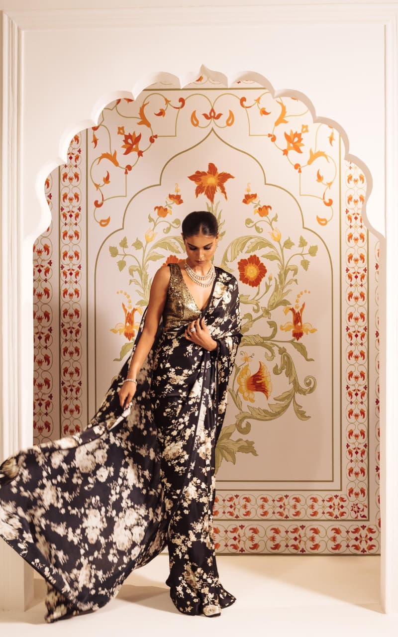 Digital Printed Premium Floral Original Japan Satin Saree