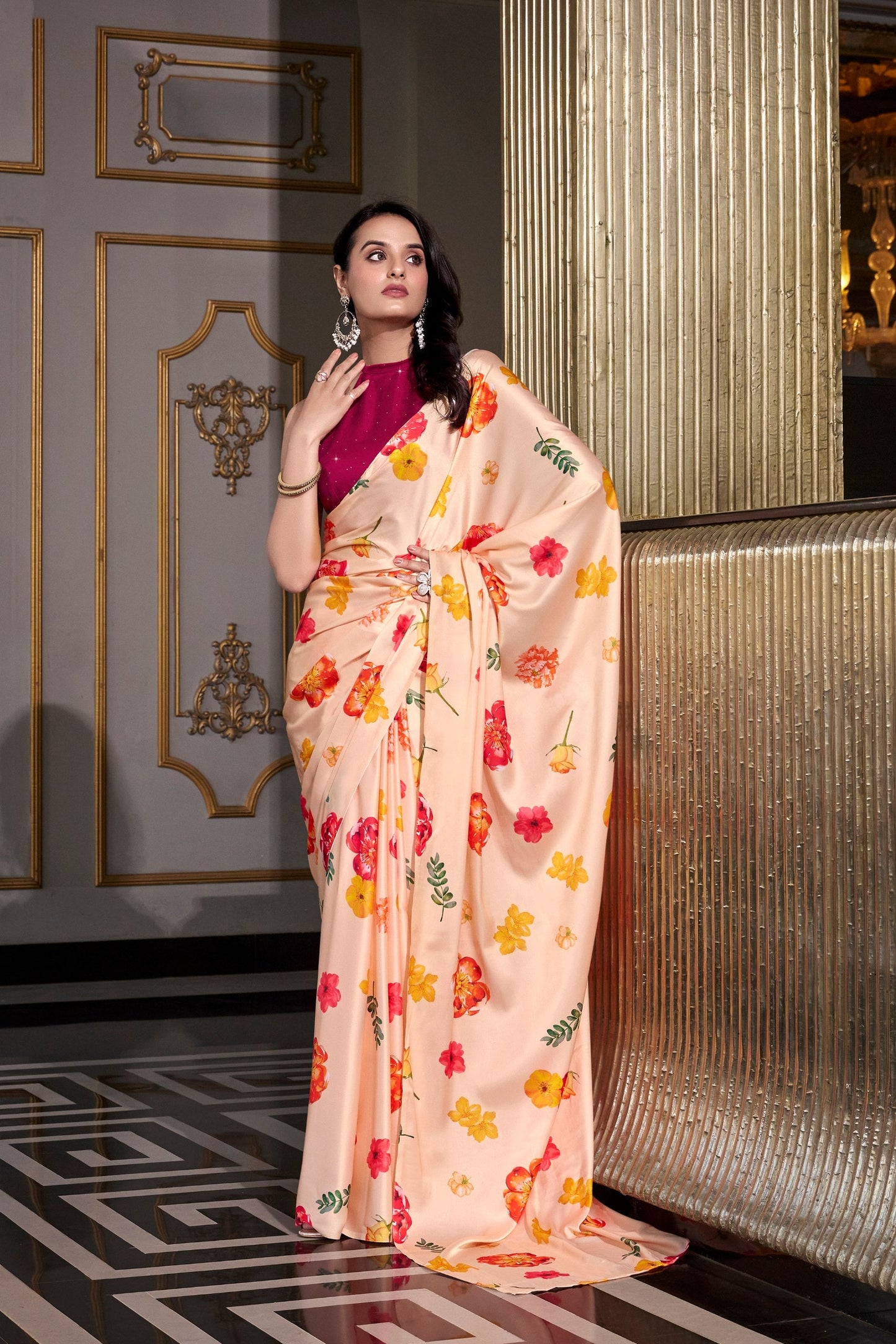 Premium Satin Silk Digital Print Saree