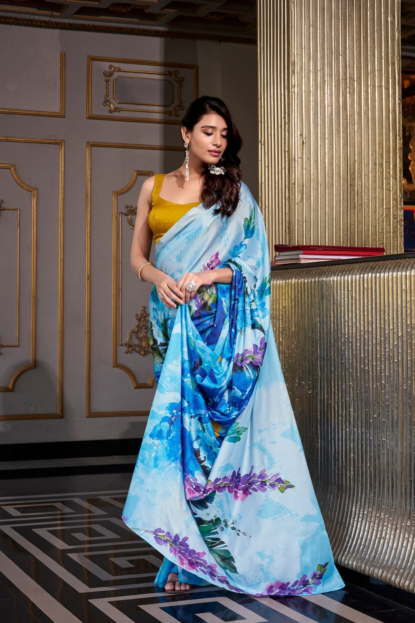 Premium Satin Silk Digital Print Saree