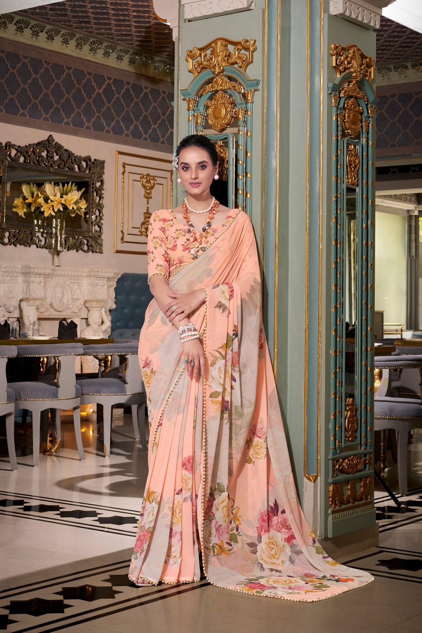 Printed with pearl lace border