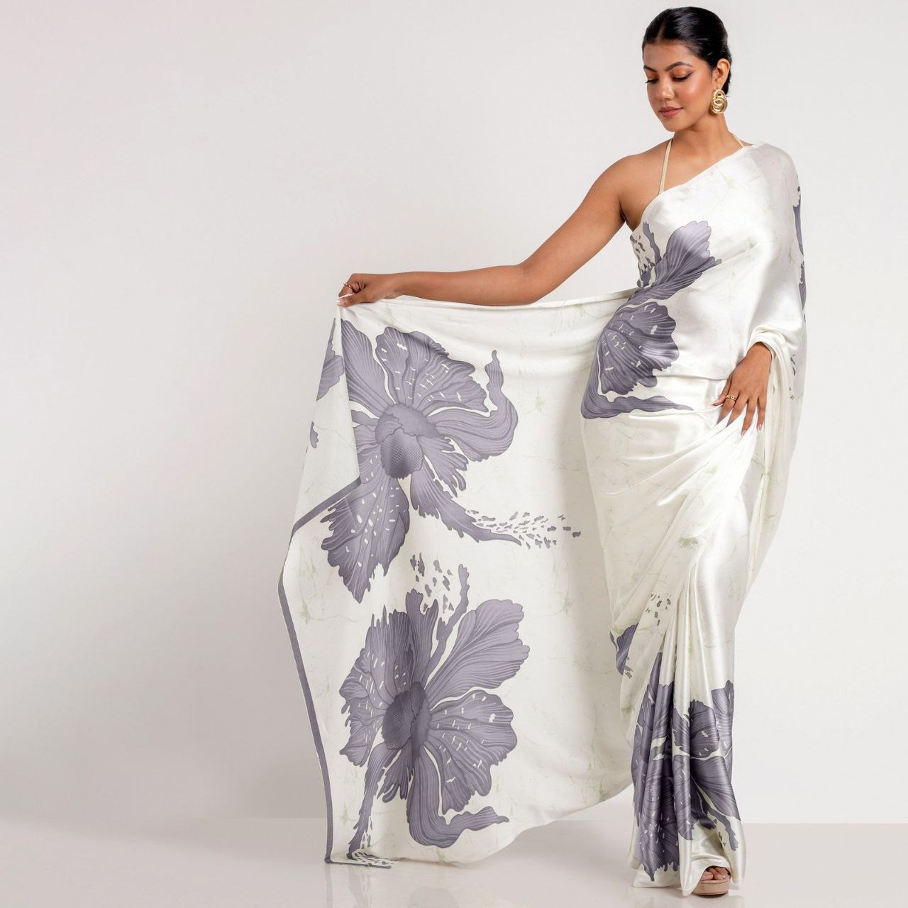 Big Flower Digital Printed Japan Satin saree