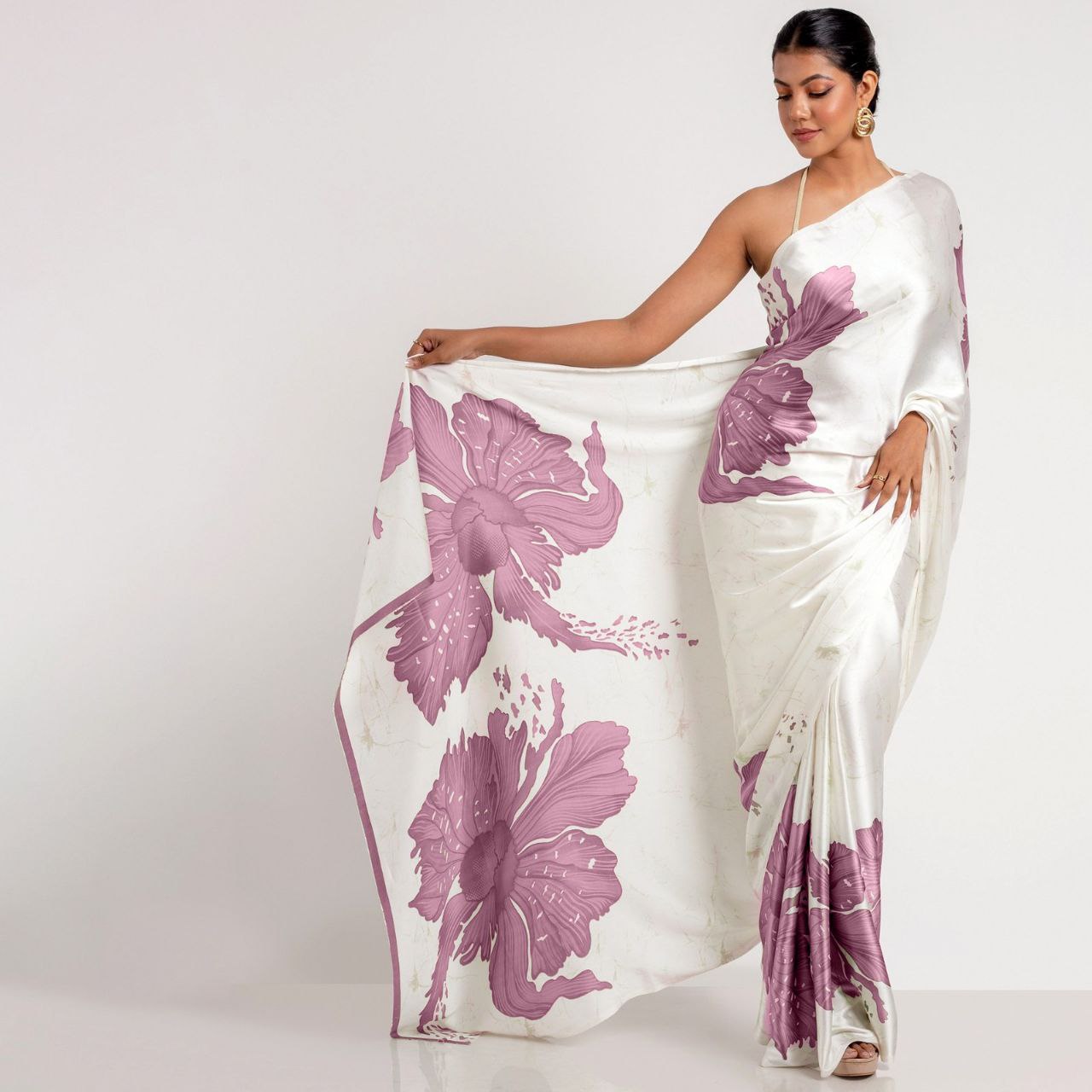 Big Flower Digital Printed Japan Satin saree